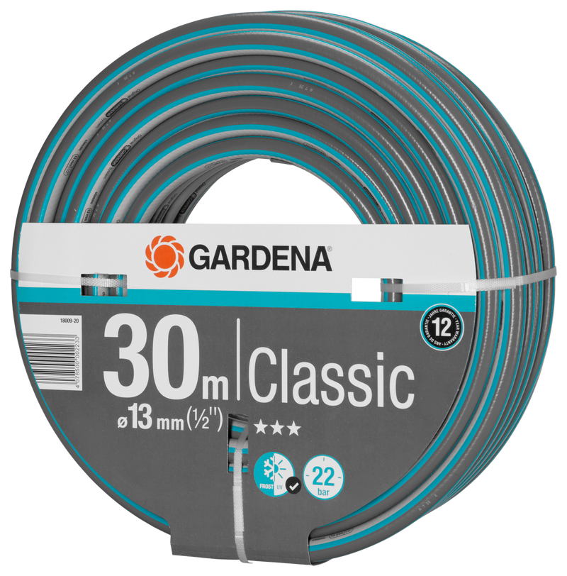 Gardena Classic 30m garden hose with packaging label showing specifications., afbeelding 3 Vijverslang