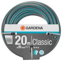 Front view of a Gardena Classic garden hose, 20 meters long, with packaging details visible., miniatuur 1