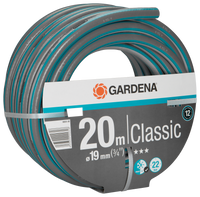 Front view of a Gardena Classic garden hose, 20 meters long, with packaging details visible., miniatuur 3
