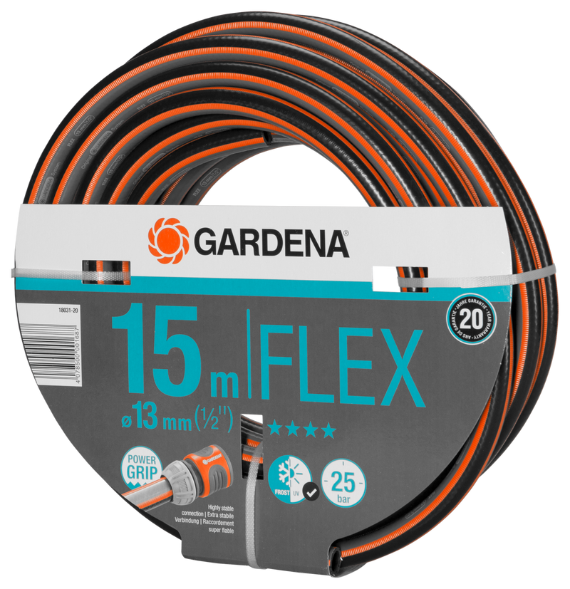 Front view of a Gardena 15m FLEX garden hose with Power Grip technology., afbeelding 3 Tuingereedschap