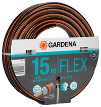 Front view of a Gardena FLEX garden hose with packaging displaying specifications., miniatuur 4