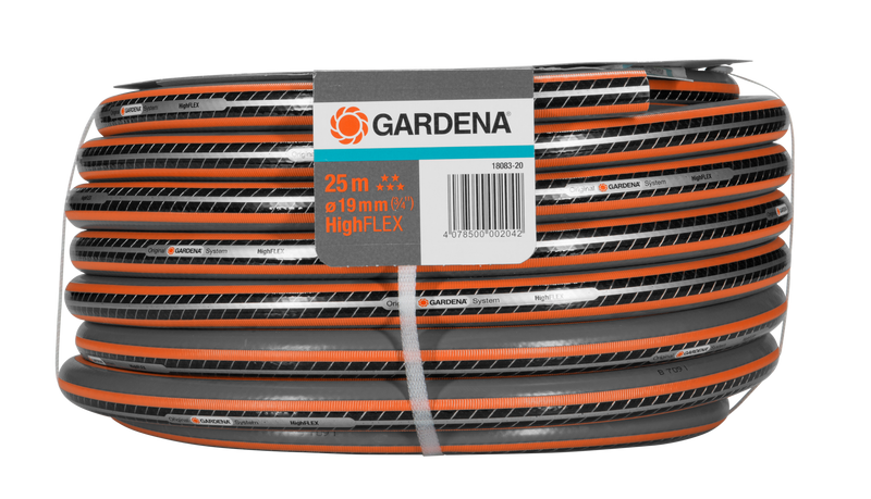 Coiled Gardena HighFLEX garden hose with product label., afbeelding 4 Vijverslang