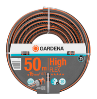 Front view of a Gardena High Flex garden hose, 50m length, with Power Grip feature., miniatuur 1