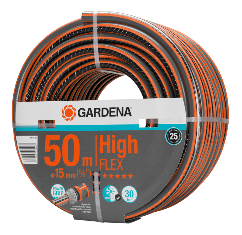 Front view of a Gardena High Flex garden hose, 50 meters long, with Power Grip technology., afbeelding 3 Tuinbewatering