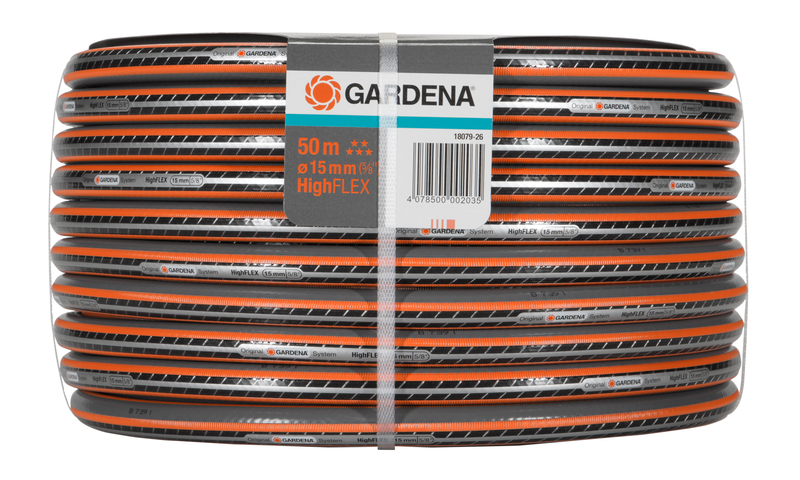 Front view of a Gardena HighFLEX garden hose, 50 meters long and 15mm in diameter., afbeelding 4 Tuinbewatering