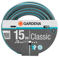 Front view of a Gardena Classic garden hose, 15 meters long, with packaging details visible., miniatuur 2