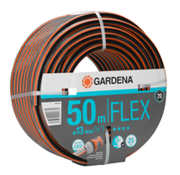 Front view of a Gardena 50-meter Flex hose with Power Grip technology packaging., miniatuur 1