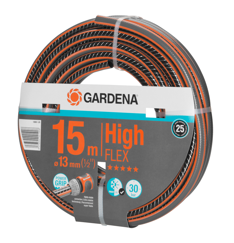 Front view of a Gardena High Flex garden hose, 15 meters long, with Power Grip technology., afbeelding 3 Tuinslang