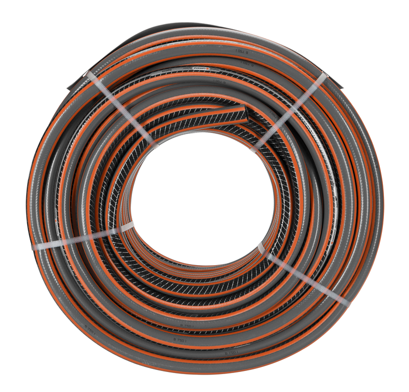 Top view of a coiled garden hose with orange accents., afbeelding 3 Tuinslang