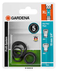 Gardena packaging displaying XL+ Profi System hose connectors and washers., miniatuur 2