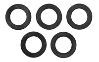 Top view of five black rubber washers arranged in a pattern., miniatuur 2