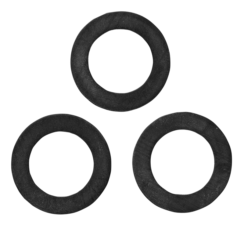 Top view of three black rubber washers arranged in a triangular formation., PVC Hulpstuk bij Vijvercentrum
