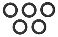 Top view of five black rubber O-rings arranged in a pattern., miniatuur 1