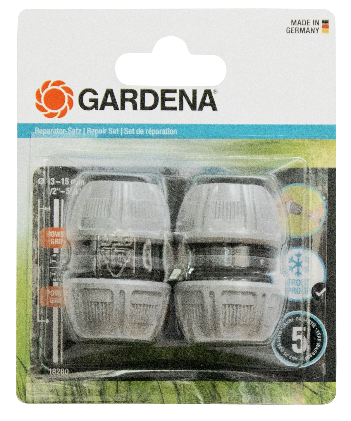 Gardena repair set packaging containing hose connectors.