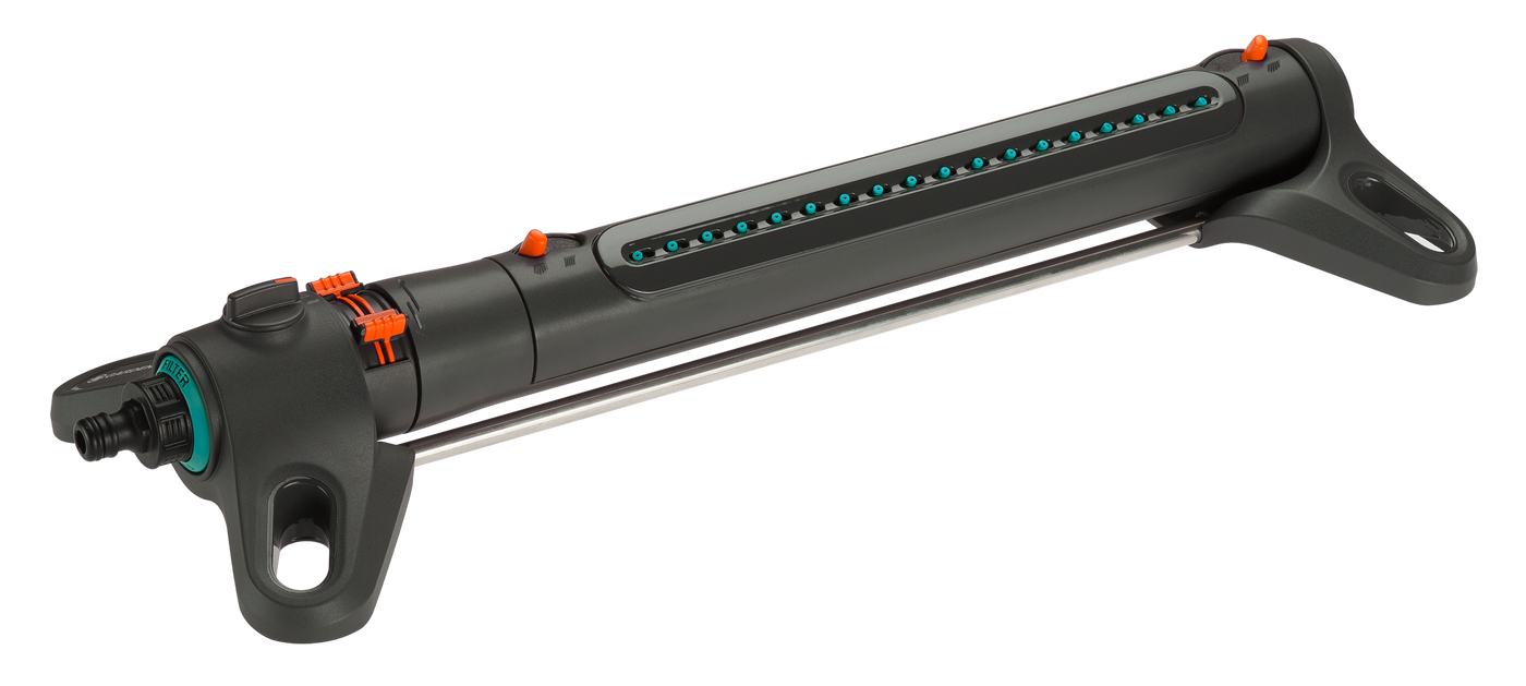 Side view of a Gardena oscillating sprinkler designed for garden irrigation.