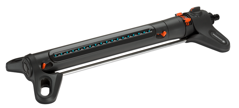 Side view of a Gardena oscillating sprinkler with adjustable settings., detailaanzicht Tuinsproeier