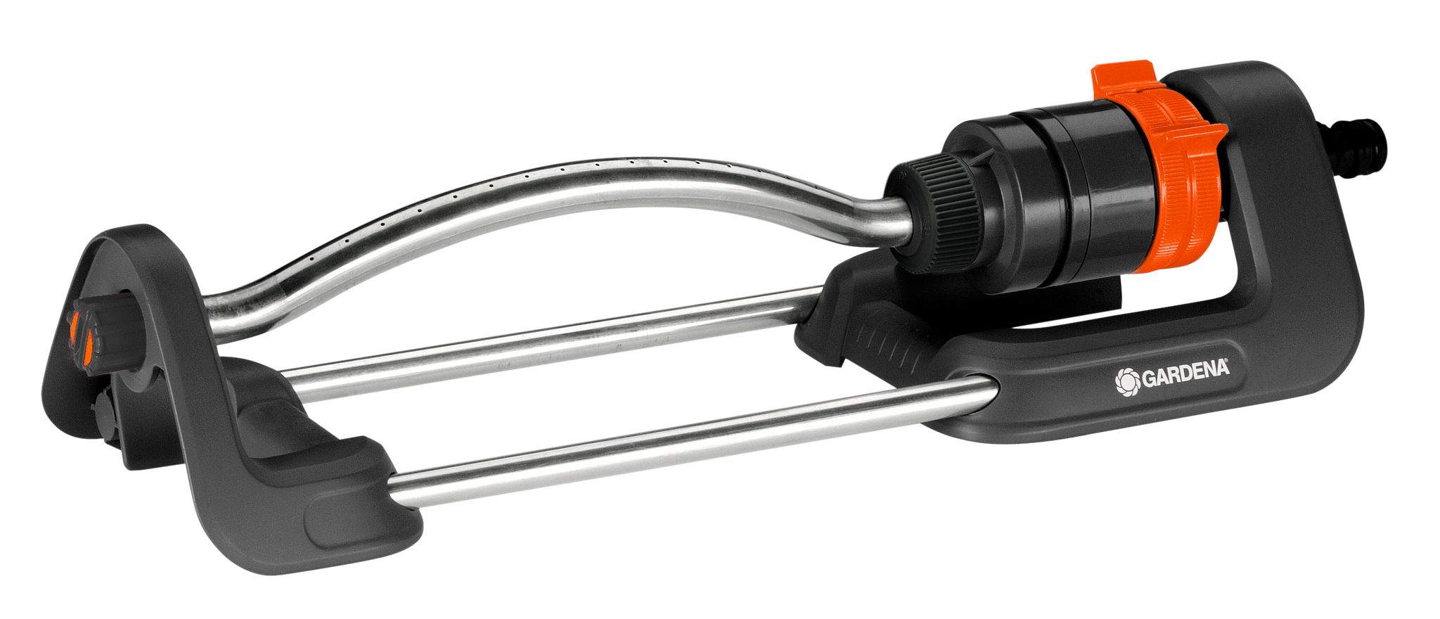 Side view of a Gardena oscillating sprinkler.