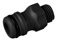 Front view of a Gardena hose connector with threaded end., miniatuur 1
