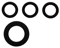 Top view of four black rubber washers of varying sizes., miniatuur 3