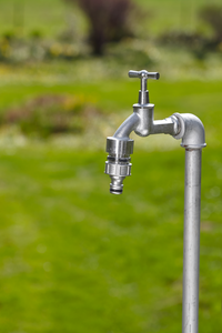 Outdoor water tap with a hose connector in a garden setting., miniatuur 4