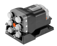 Front view of a Gardena irrigation control unit with multiple hose connectors., miniatuur 3