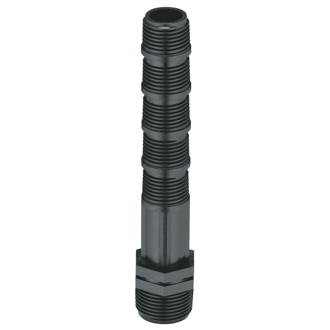 Front view of a threaded pipe connector.