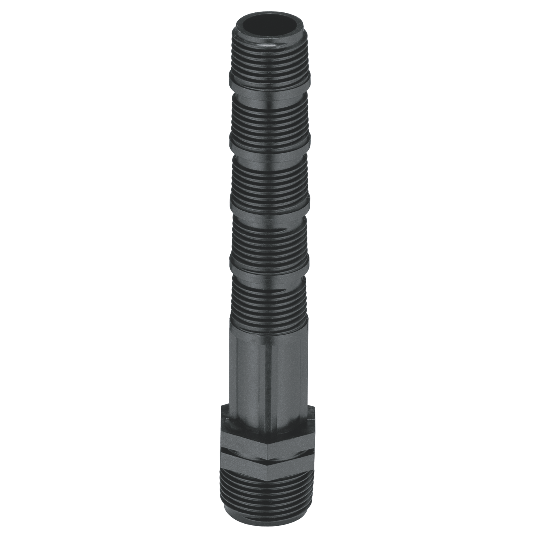 Front view of a threaded pipe connector.