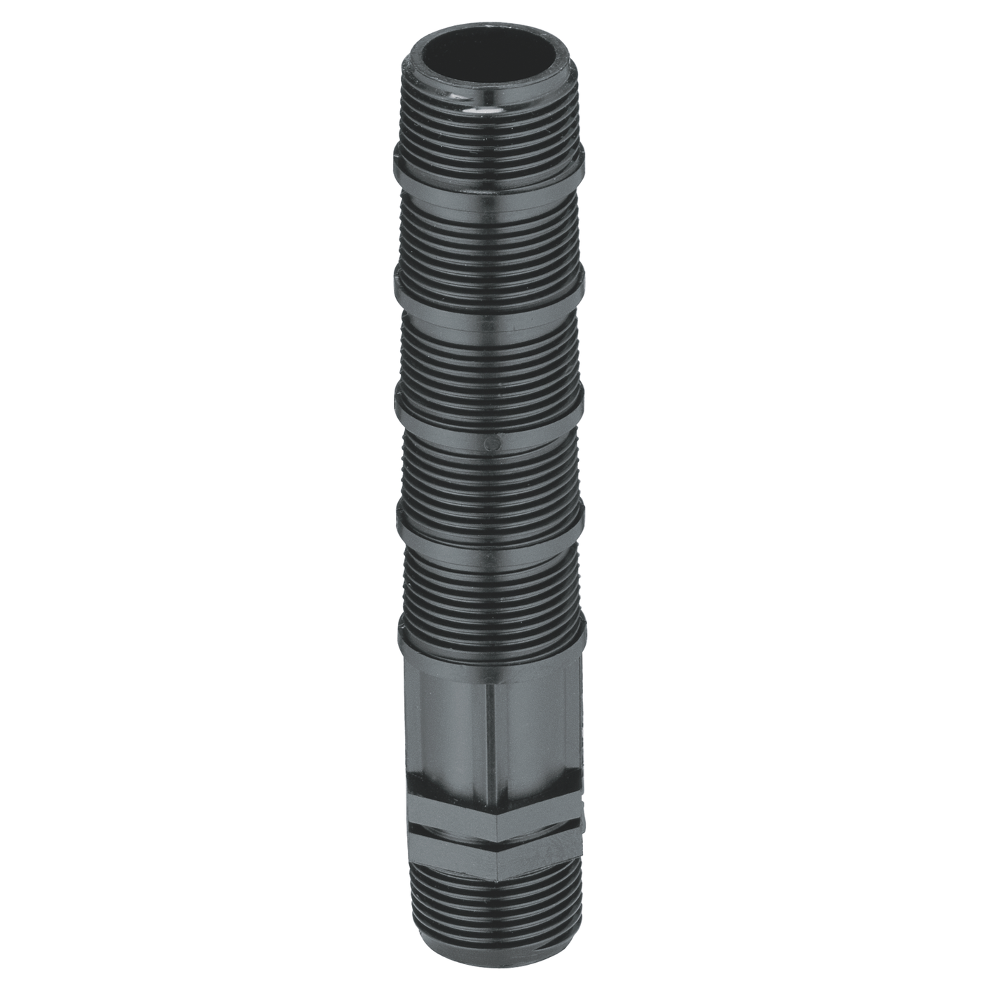 Front view of a threaded pipe fitting, likely used in plumbing or irrigation systems.