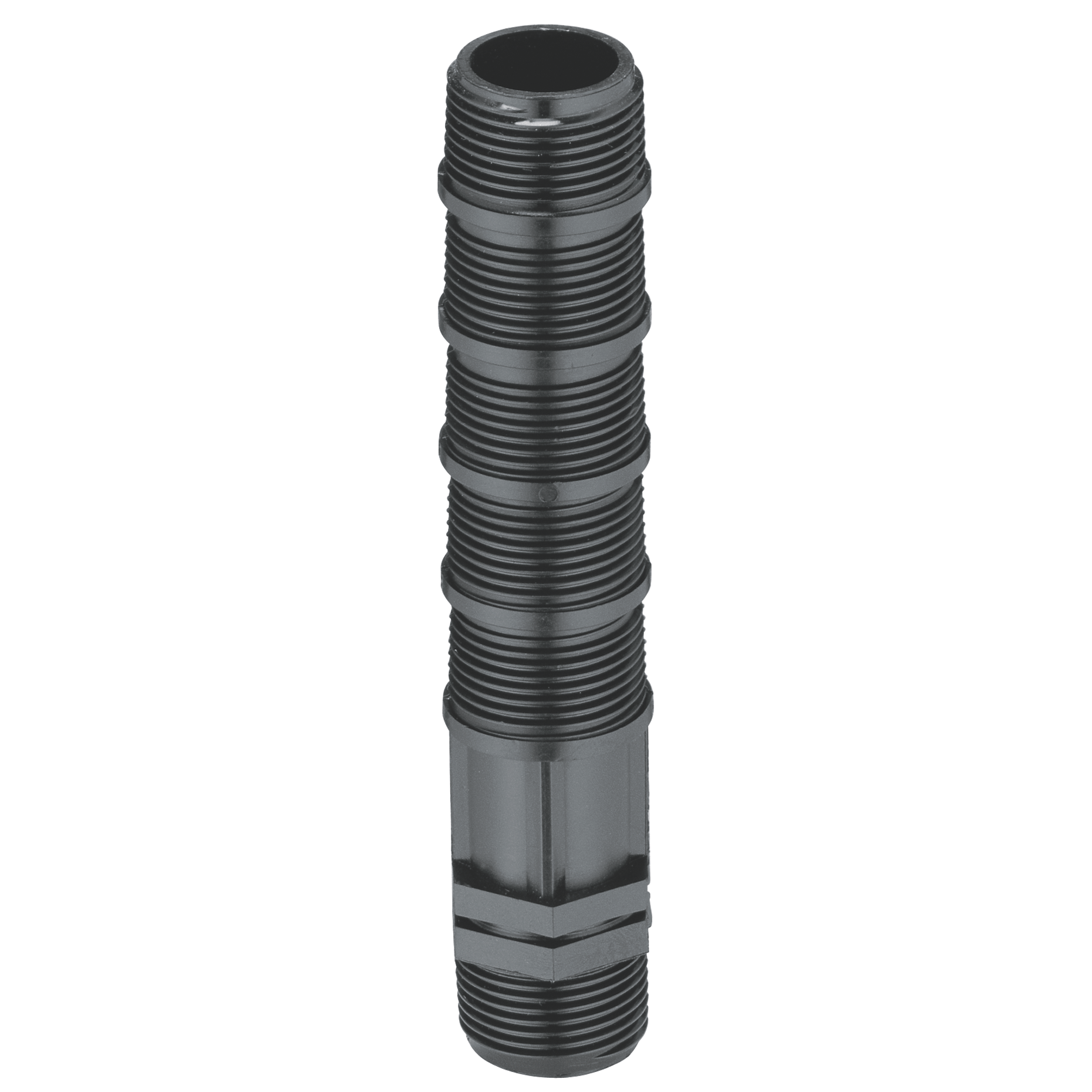 Front view of a threaded pipe fitting, likely used in plumbing or irrigation systems.