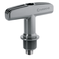 Front view of a Gardena garden hose connector with ergonomic design., miniatuur 1