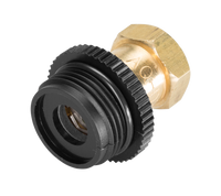 Top view of a brass and black threaded connector, possibly for garden or construction use., miniatuur 1