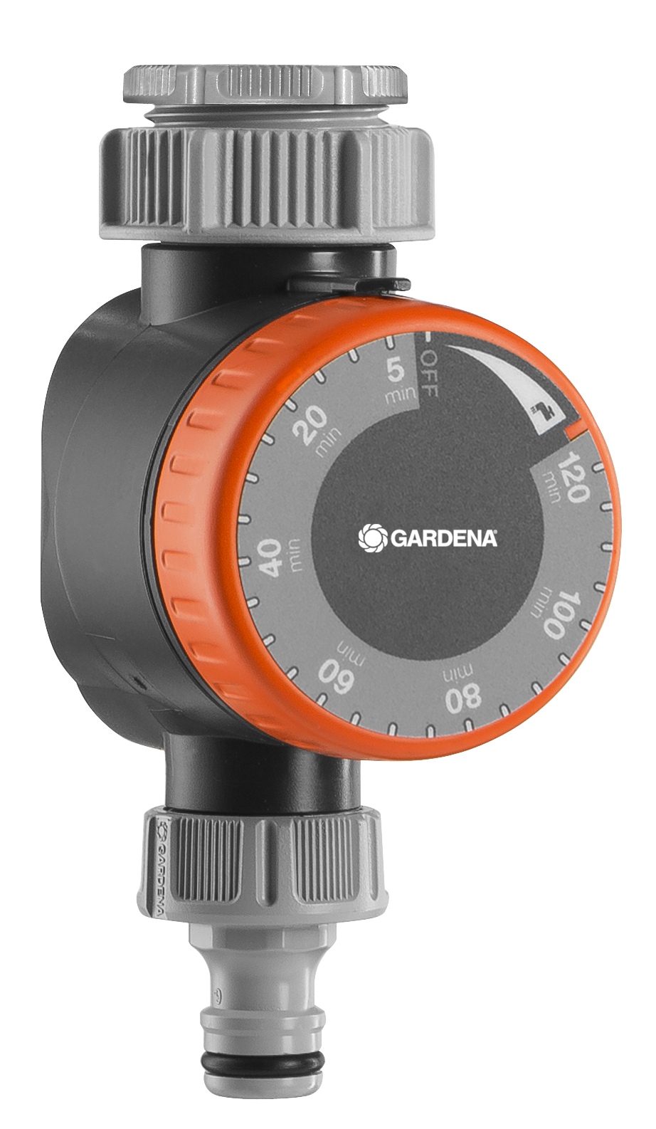 Front view of a Gardena water timer with adjustable settings.