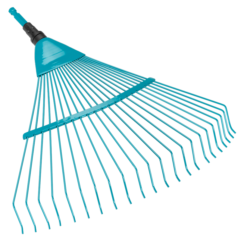 Top view of a garden rake with a wide head and multiple tines., Luchtpomp bij Vijvercentrum
