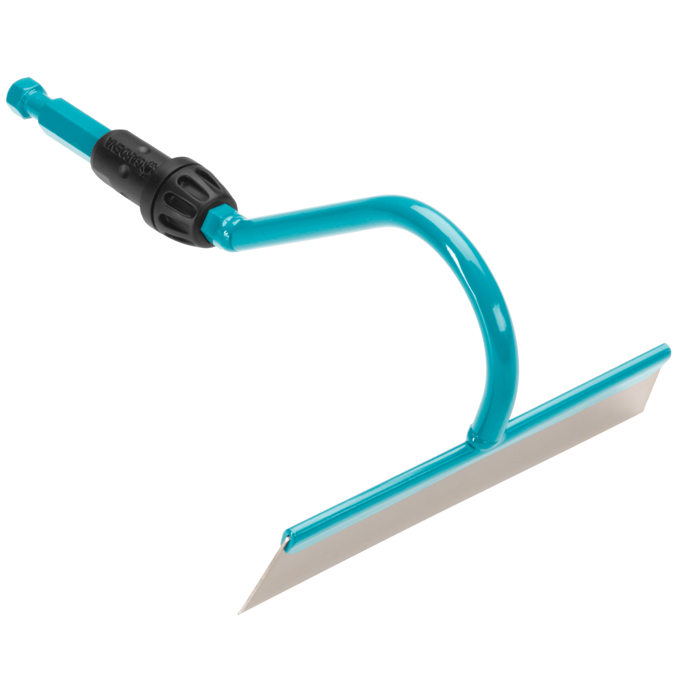 Front view of a Gardena garden hoe with ergonomic handle.