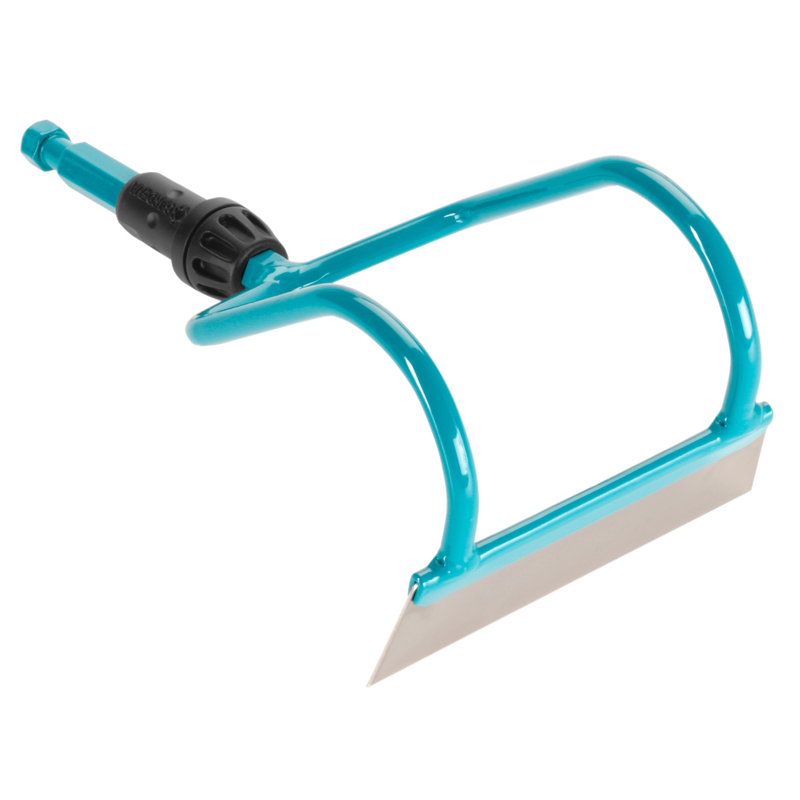 Front view of a gardening tool with a blade and handle attachment., Onderhoudsproduct bij Vijvercentrum