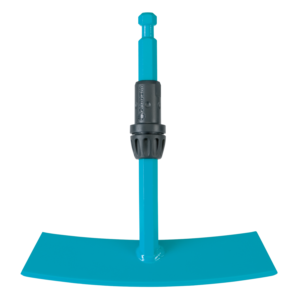Front view of a Gardena garden hoe with a detachable handle.