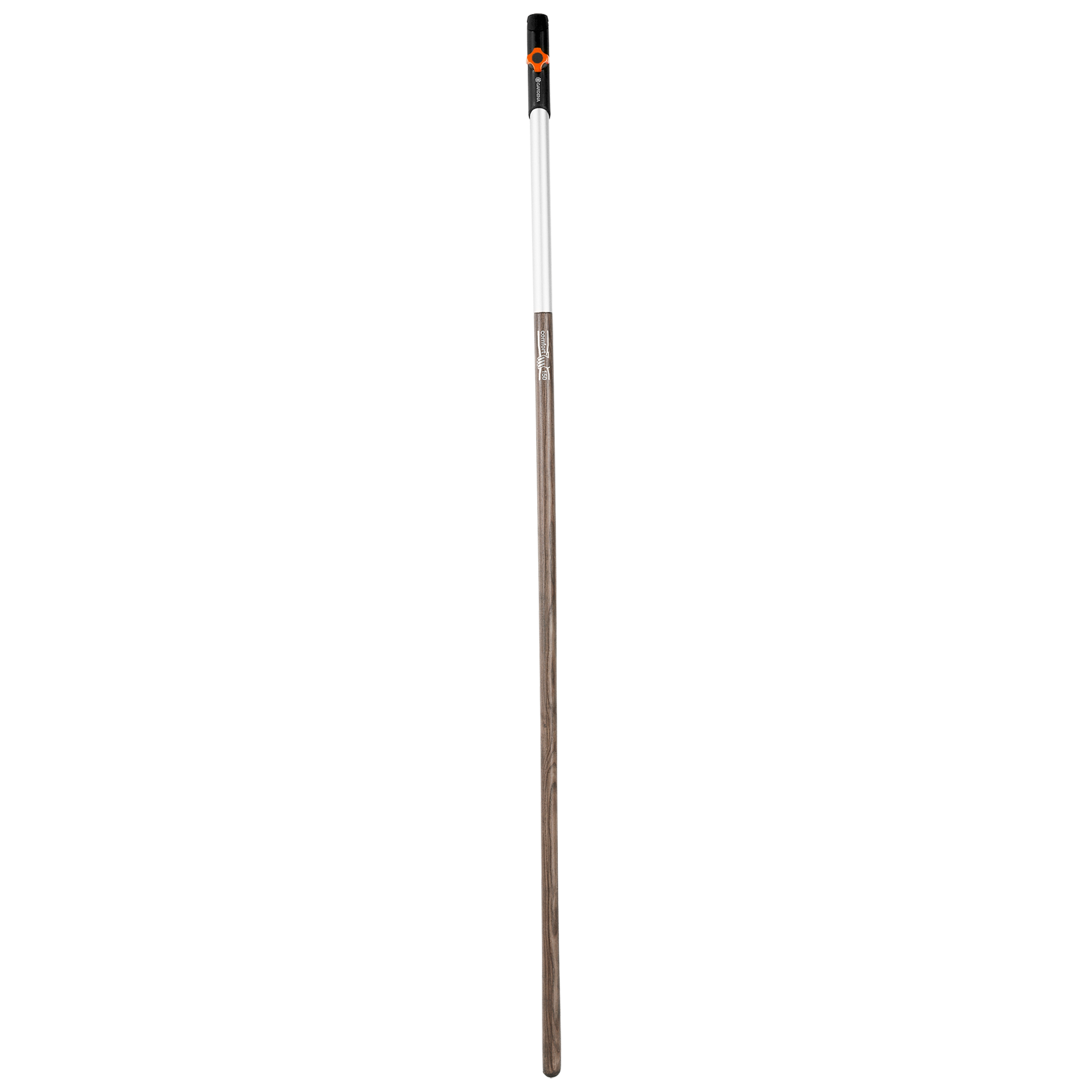 Front view of a Gardena telescopic handle for gardening tools.