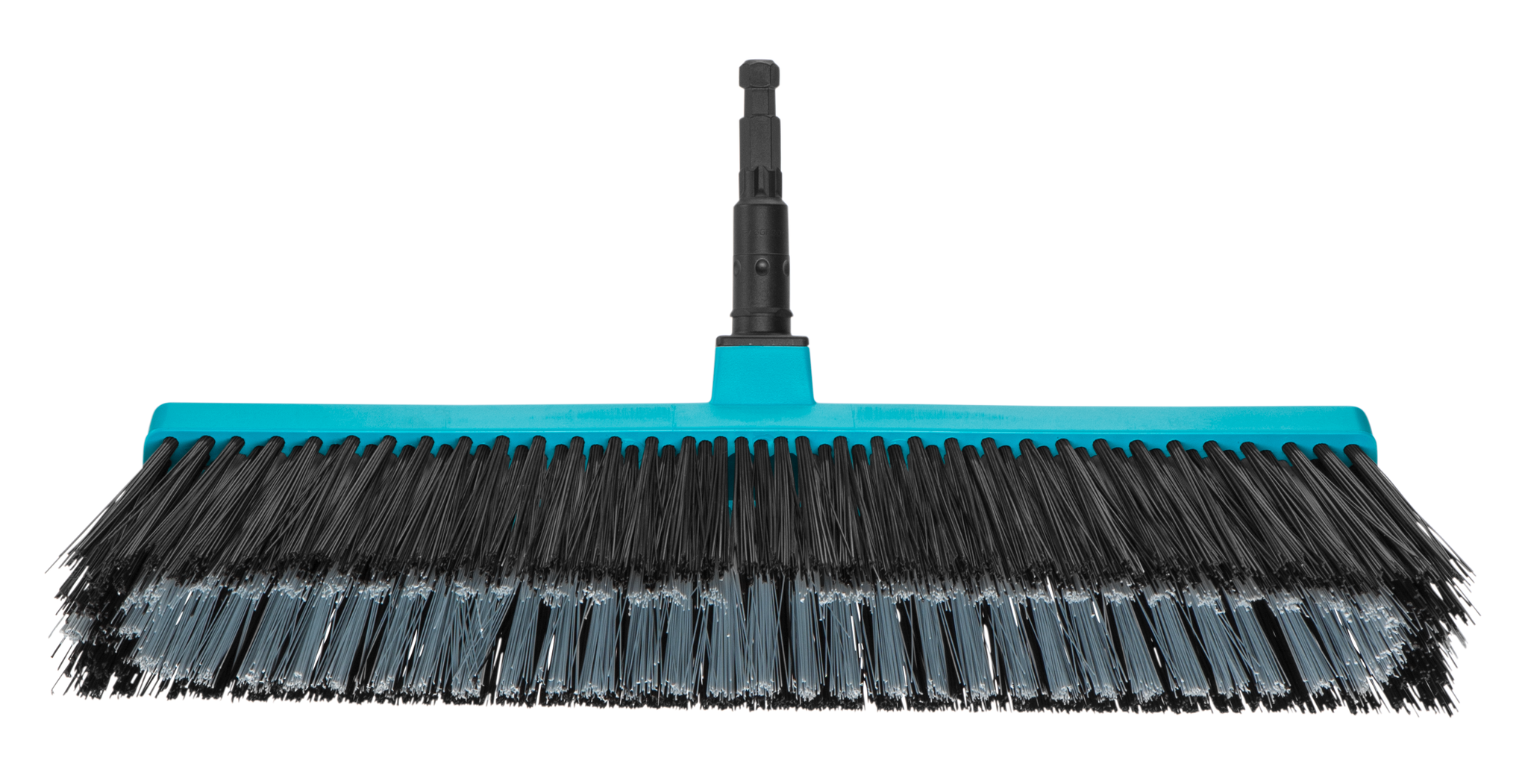 Front view of a Gardena broom head with bristles.