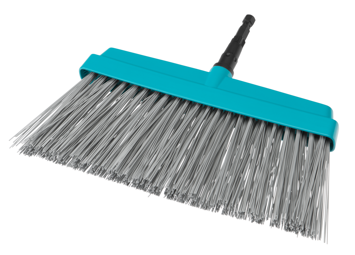 Front view of a Gardena garden broom head with dense bristles.