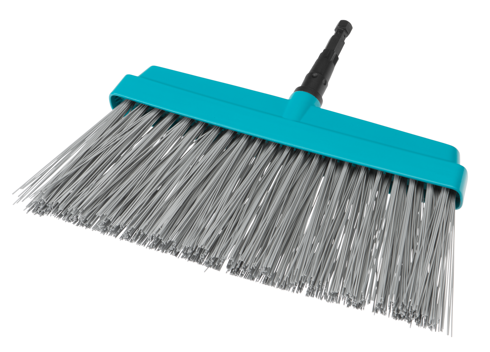 Front view of a Gardena garden broom head with dense bristles.