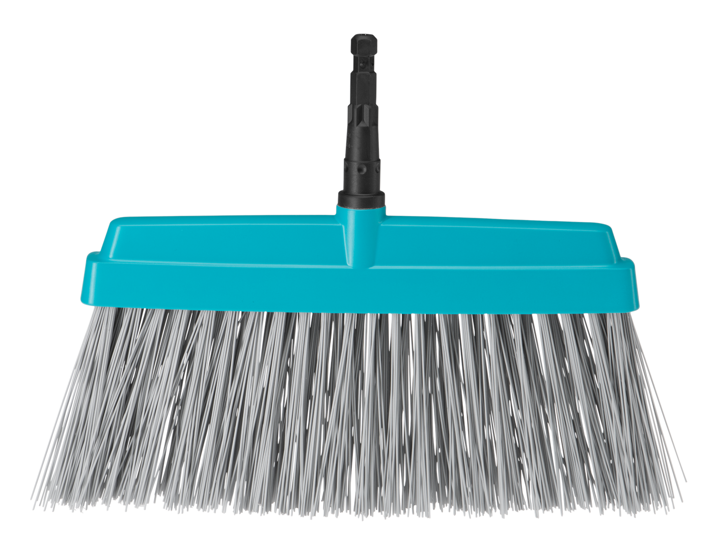 Front view of a garden broom head with bristles.