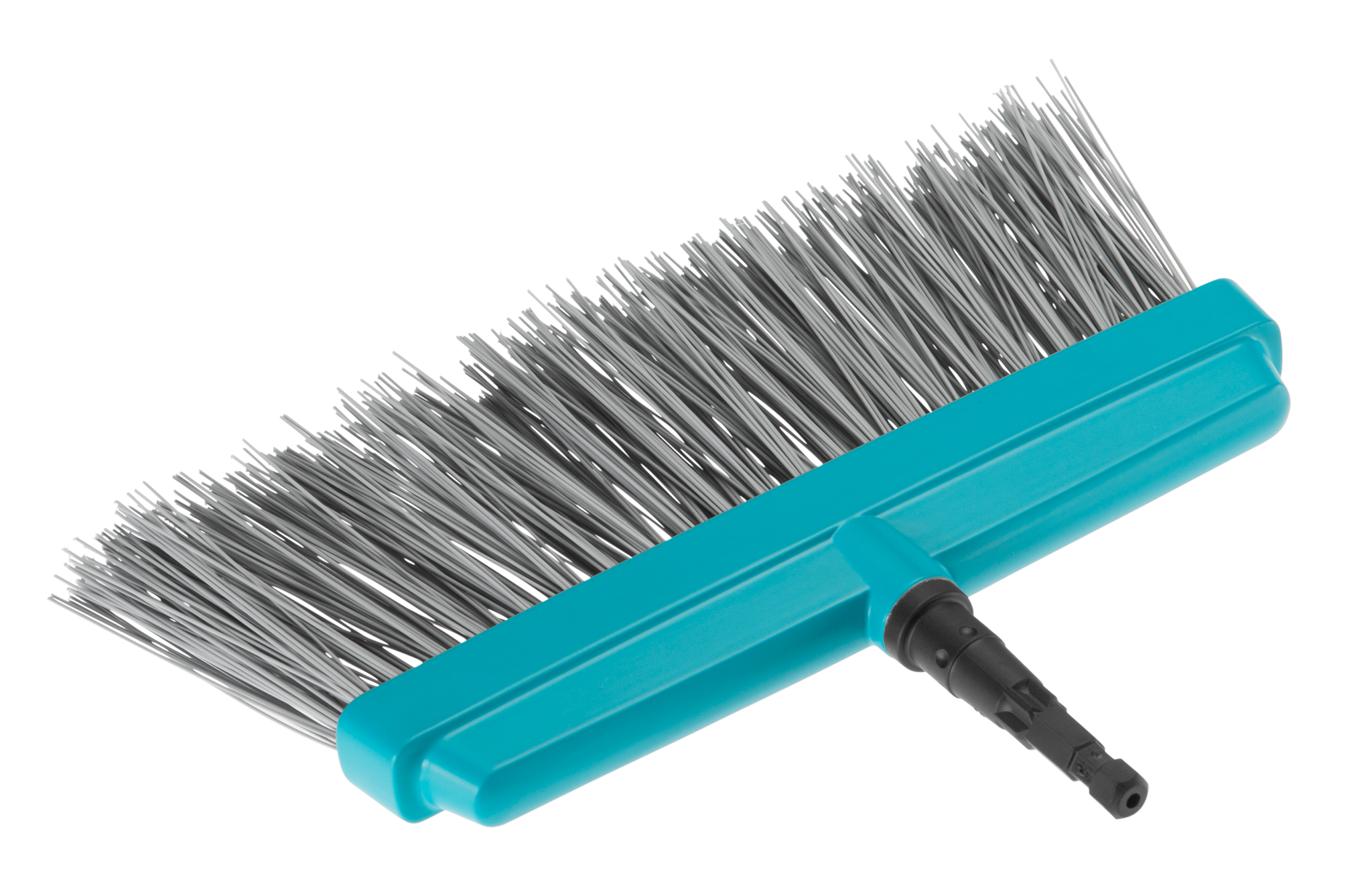 Front view of a garden broom head with dense bristles.