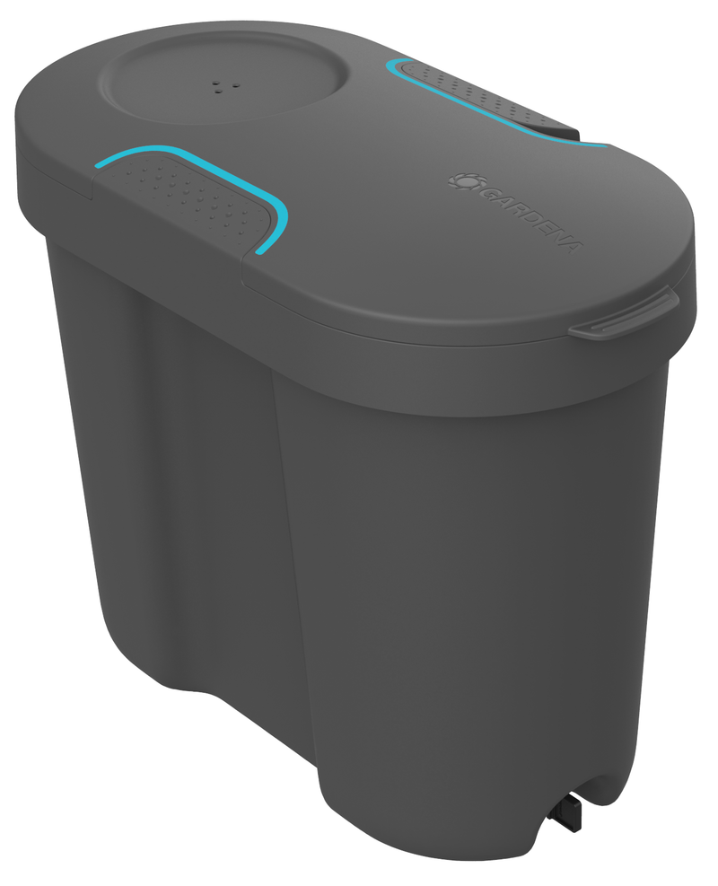 Front view of a Gardena water storage tank with lid and handle., afbeelding 2 Tuingereedschap