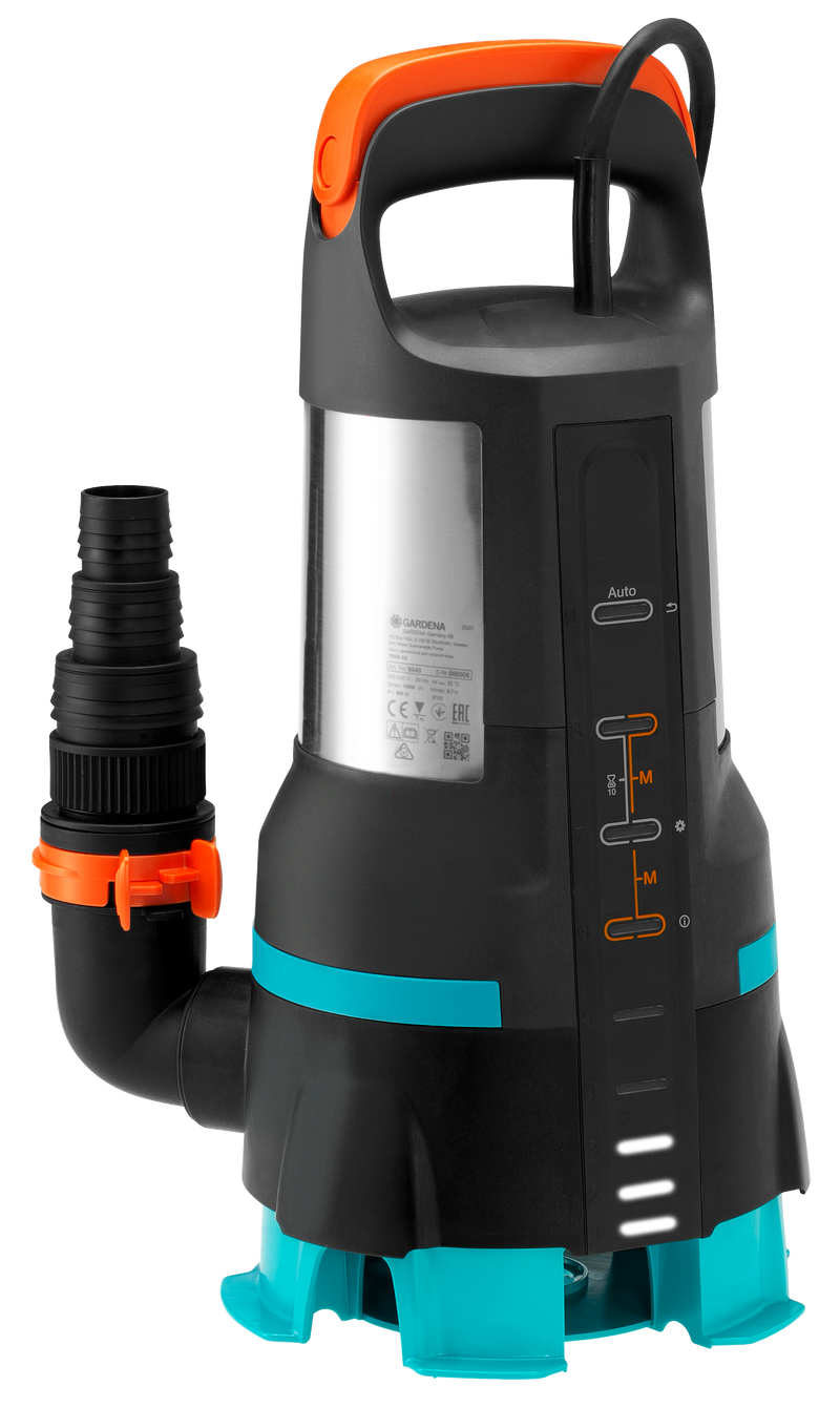 Front view of a Gardena submersible pump with control panel and hose attachment., afbeelding 3 Vijverpomp