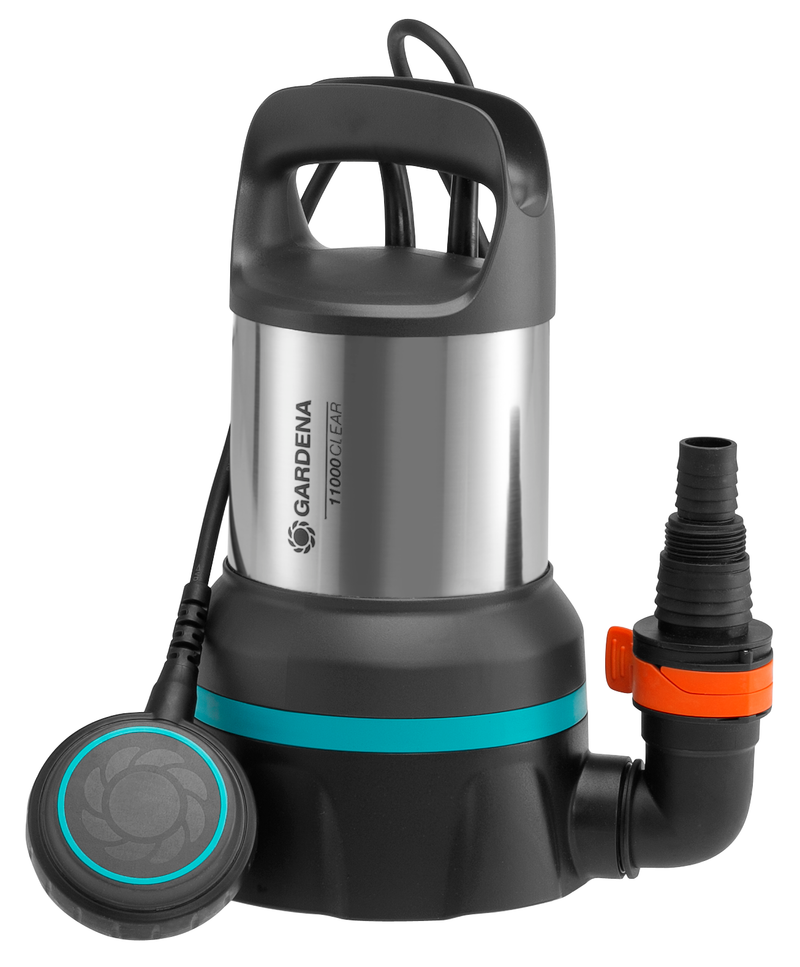 Front view of a Gardena submersible pump with ergonomic handle and hose attachment., afbeelding 3 Filterpomp