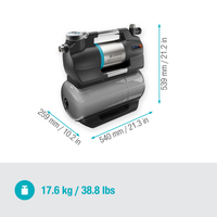 Front view of a Gardena water pump with dimensions and weight displayed., miniatuur 2