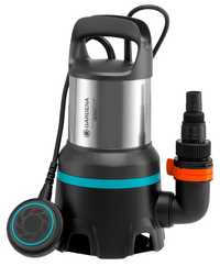 Front view of a Gardena submersible pump with visible branding and hose attachment., miniatuur 1