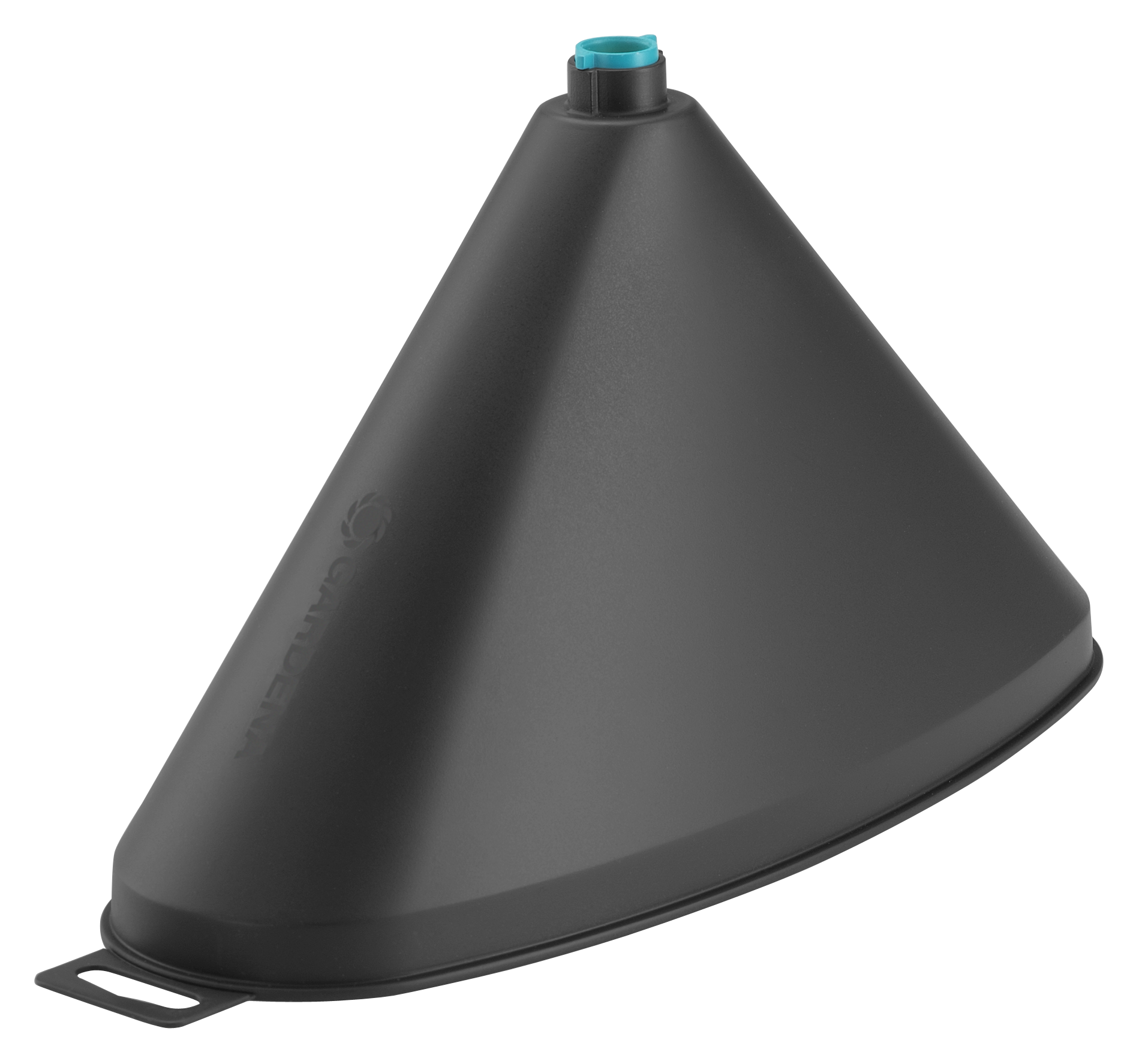 Front and side view of a Gardena spray shield attachment for garden tools.