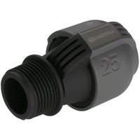 Front view of a Gardena 25mm threaded connector for garden irrigation systems., miniatuur 1