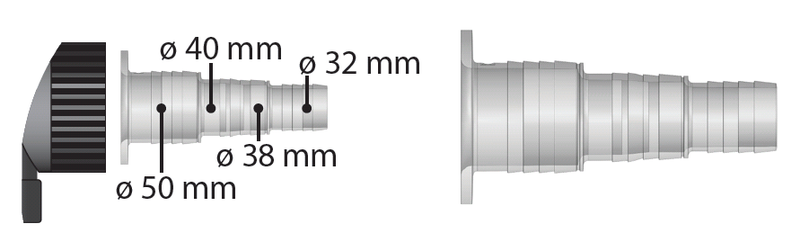Slangtule flens 63mm x tule 32/38/40/50, detailaanzicht Onderdeel UV-C